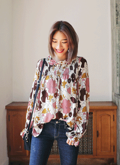 SmockedNeckFloralBlouse