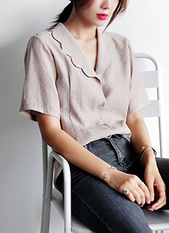 WaveCollarShort-sleevesBlouse