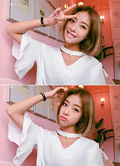 PearlChokerRuffleSleeveBlouse
