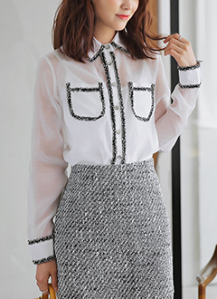 TweedTrimSheerBlouse