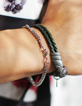 SetOf2,Chain&BraidLeatherBracelet