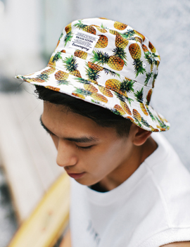 PineapplePrintBucketHat,2colors