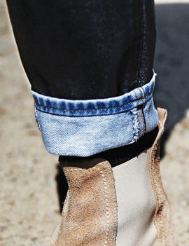 ColorBlockCoatingDenimPants