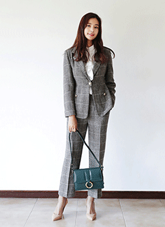 SlitCheckJacketAndElasticWaistbandCheckSlacksSet