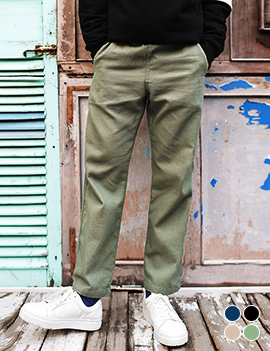 ElasticWaistWideFitWashedCottonPants