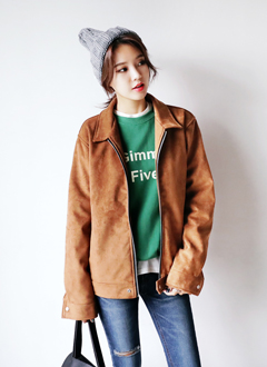 FauxSuede&LeatherBomberJacket