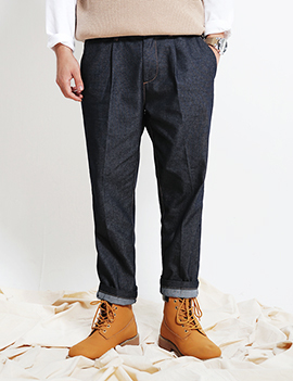 PintuckWideLegDenimPants
