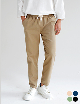 WhiteStringElasticWaistCottonPants