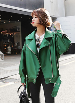 SatinLooseFitRiderJacketWithBeltSet