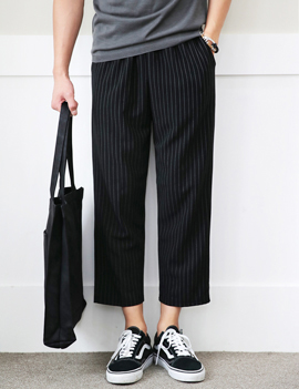 StripeWideWideFitElasticWaistPants