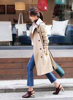 DoubleButtonLongTrenchCoatWithBeltSet