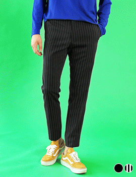 BlackOrStripedElasticWaistSlacks