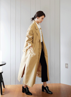 DoubleButtonRaglanLongTrenchCoatWithBeltSet