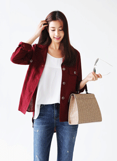 LinenV-NeckUnevenHemJacket