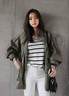 BalloonSleeveHighNeckMilitaryJacket