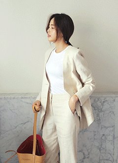 V-neckCollarlessLinenJacket
