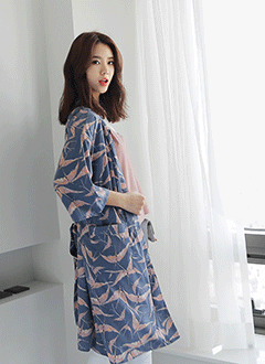 PrintedLongKimonoWrapRobe