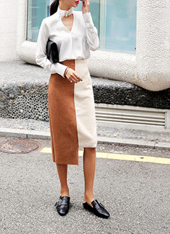 ColorBlockUnevenHemMidiSkirt