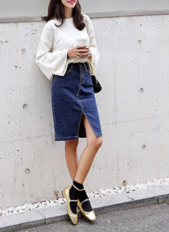 DenimFrontSlitPencilSkirt