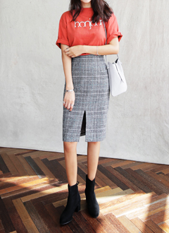 FrontVentCheckedMidiSkirt