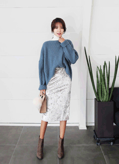 ElasticzedVelvetMidiSkirt