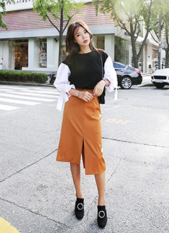 UnevenHemSilkyVentSkirt