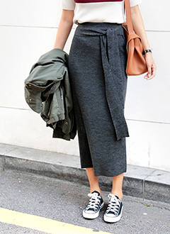 WaistRibbonKnitLongSkirt