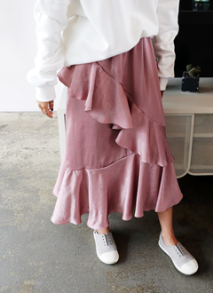 ElasticWaistBandRuffleLongSkirt