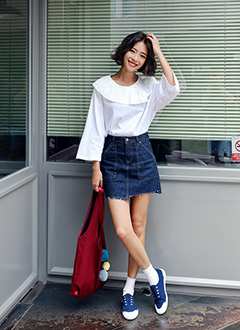 AsymmetricHemStitchDenimSkirt