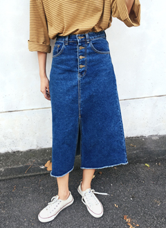 HighWaistButtonMaxiDeminSkirt