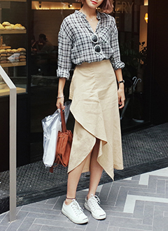 UnevenRuffleLongSkirt