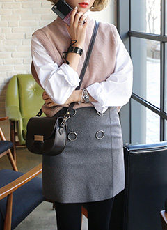 MetalRingDetailingFrayedHemSkirt