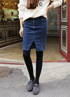 BrandTwoButtonSlitDenimSK