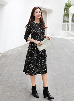 RuffleSlimFitFlareDress