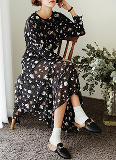 ElasticzedFloralChiffonLongDress