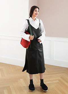 FakeLeatherSleevelessDress