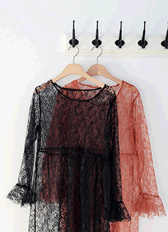 RuffleSleeveLayeredLaceDress