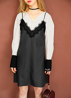 FauxLeatherLaceDress