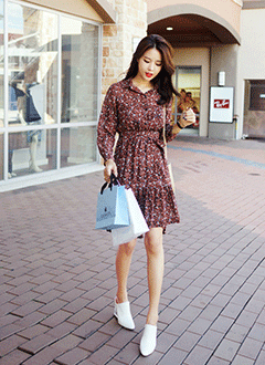 FloralPatternCollarDressWithStrapSet