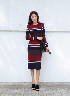 ColorblockStripedKnitDress