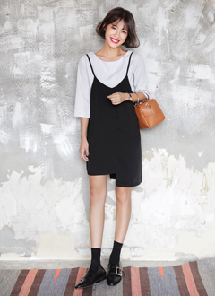 StripedBlouse&UnevenBustierDressSet