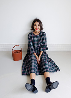 FrillSleeveCheckedLongDress