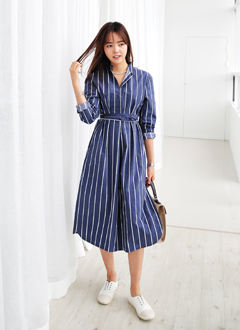 TieWaistStripedLongShirts