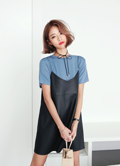 FauxLeatherLayeredMiniDress
