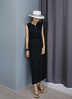 Neck3ButtonsMaxiTankDressWithBeltSet