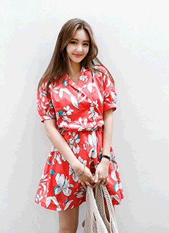 DoubleButtonFloralCollarDress