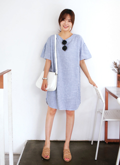 SleevePuffStripeDress