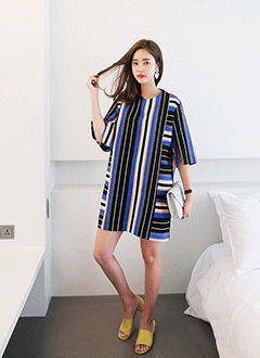3/4SleeveStripedShiftDress