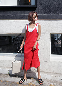 BackCrisscross2SlitHemLinenSleevelessLongDress