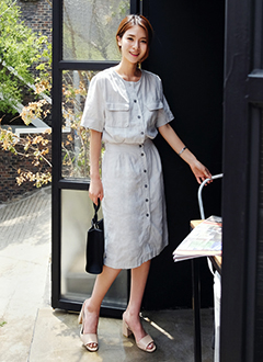 ButtonFrontElasticWaistbandDress